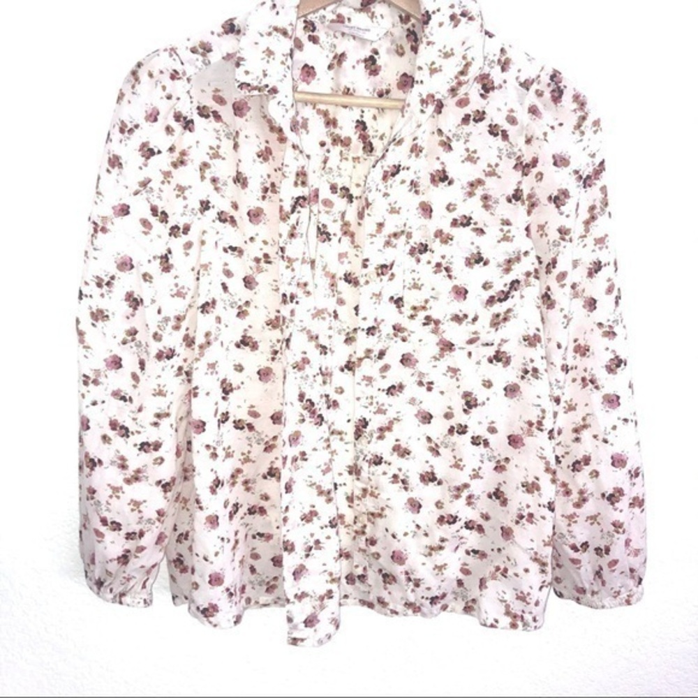 LUCKY BRAND WHITE FLORAL BUTTON UP LONG SLEEVE SHIRT SMALL